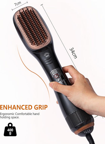 1200W 2-in-1 Hair Dryer Brush – Ceramic Dryer & Styler, Professional Black/Beige