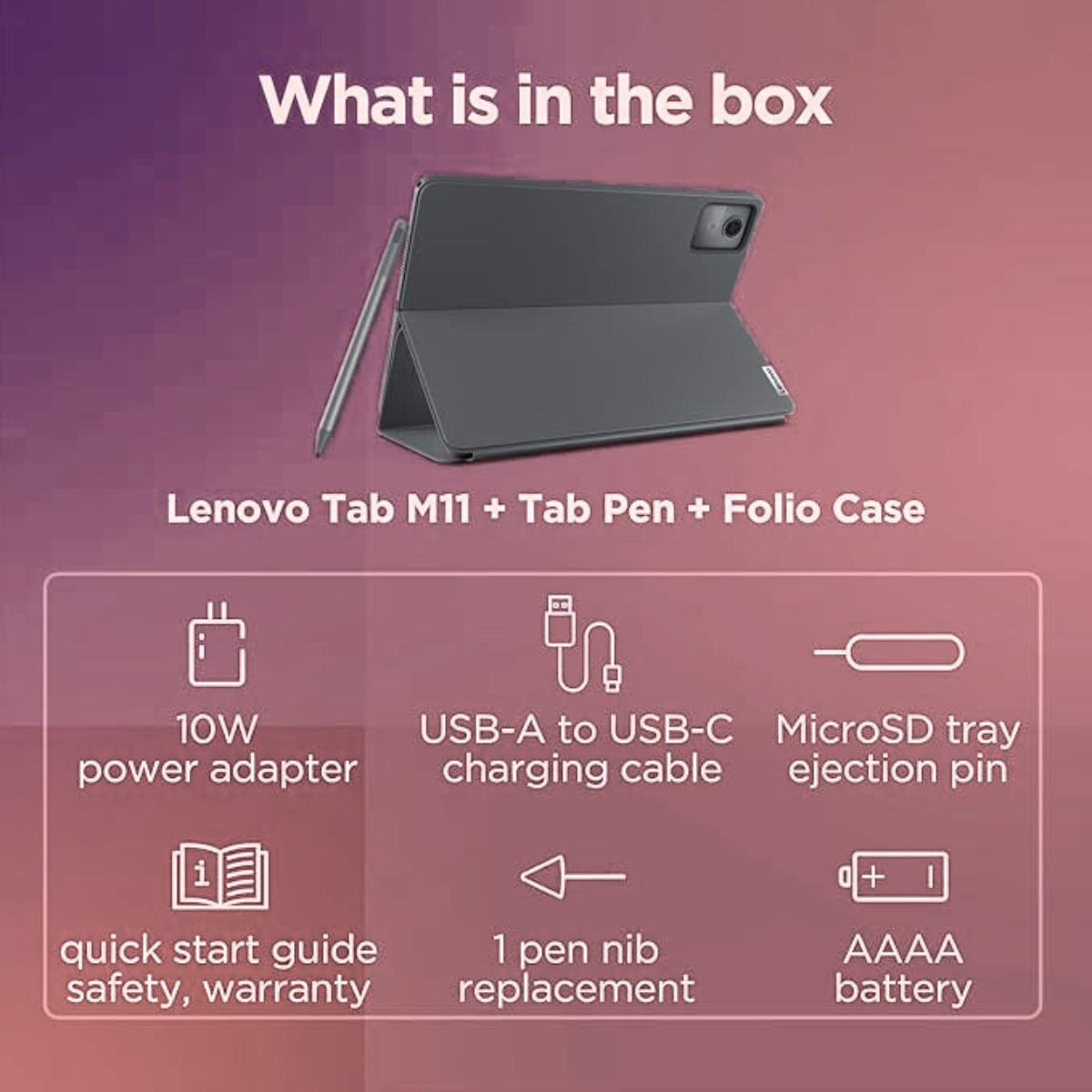 Lenovo Tab M11 11" 4G LTE Tablet – 4GB RAM, 128GB Storage, Luna Grey with Folio Case & Pen