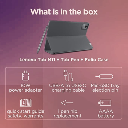 Lenovo Tab M11 11" 4G LTE Tablet – 4GB RAM, 128GB Storage, Luna Grey with Folio Case & Pen