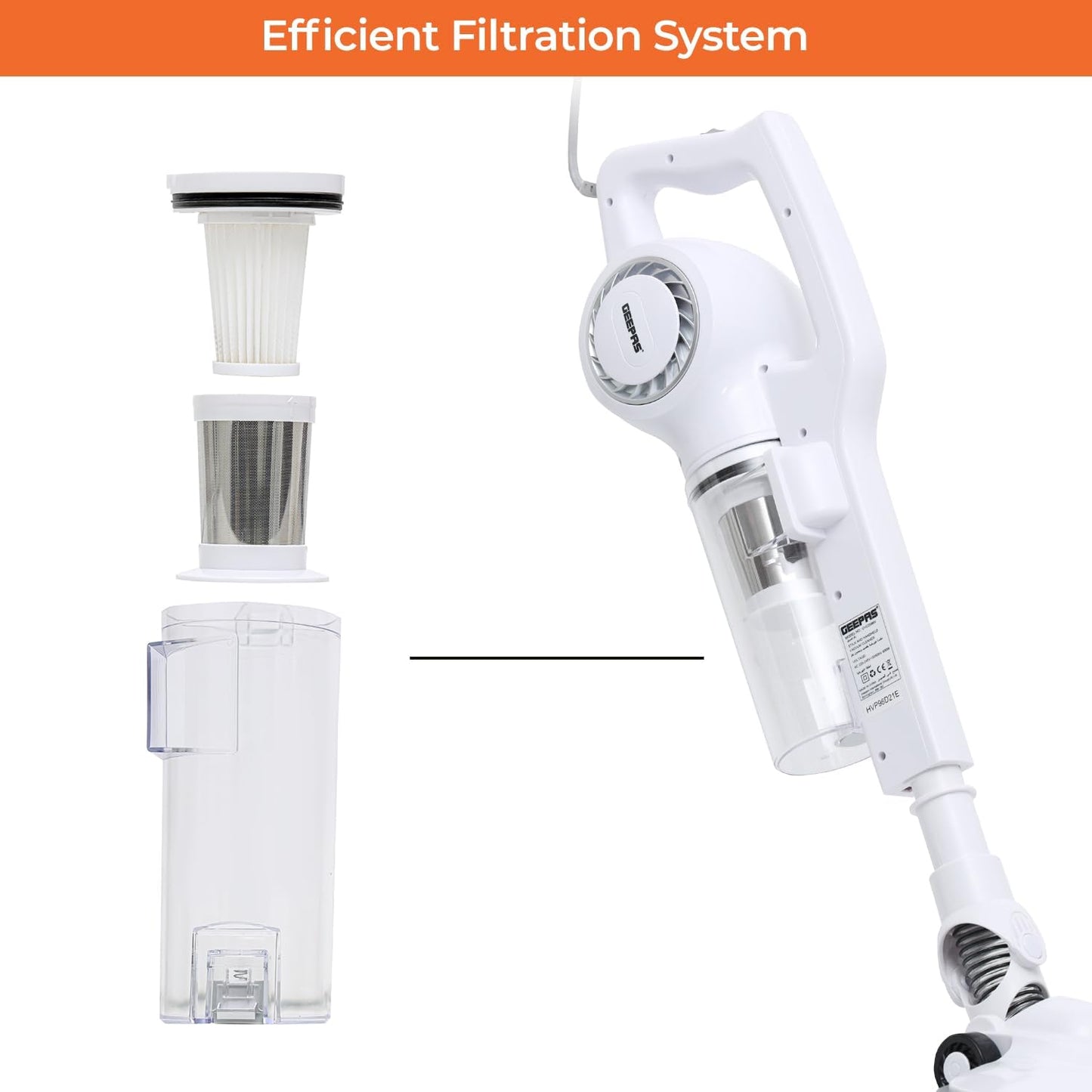 Geepas GVC2596 Vacuum Cleaner – Powerful Cleaning, White