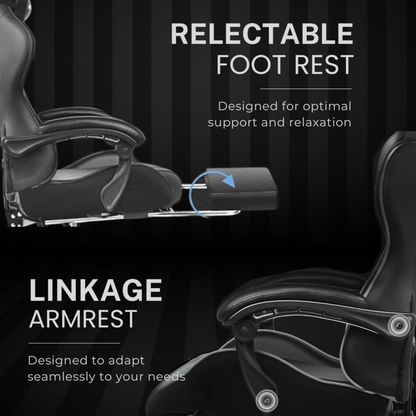 Ergonomic Gaming & Office Chair – PU Leather, USB Massage Cushion, Footrest, Adjustable Support (Black, GCC)