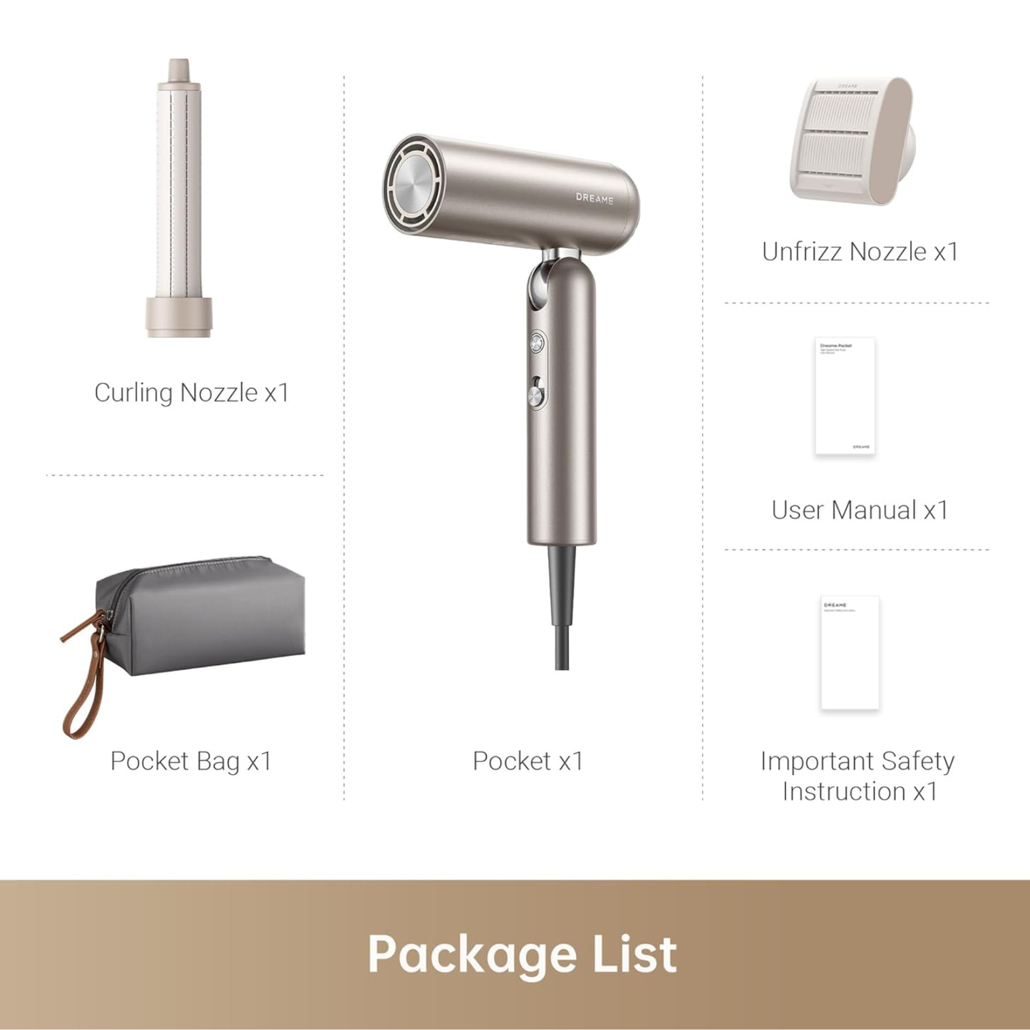 Dreame Pocket High-Speed Hair Dryer – Lightweight Foldable, Fast Drying (Gold)