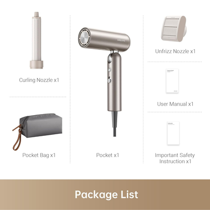 Dreame Pocket High-Speed Hair Dryer – Lightweight Foldable, Fast Drying (Gold)