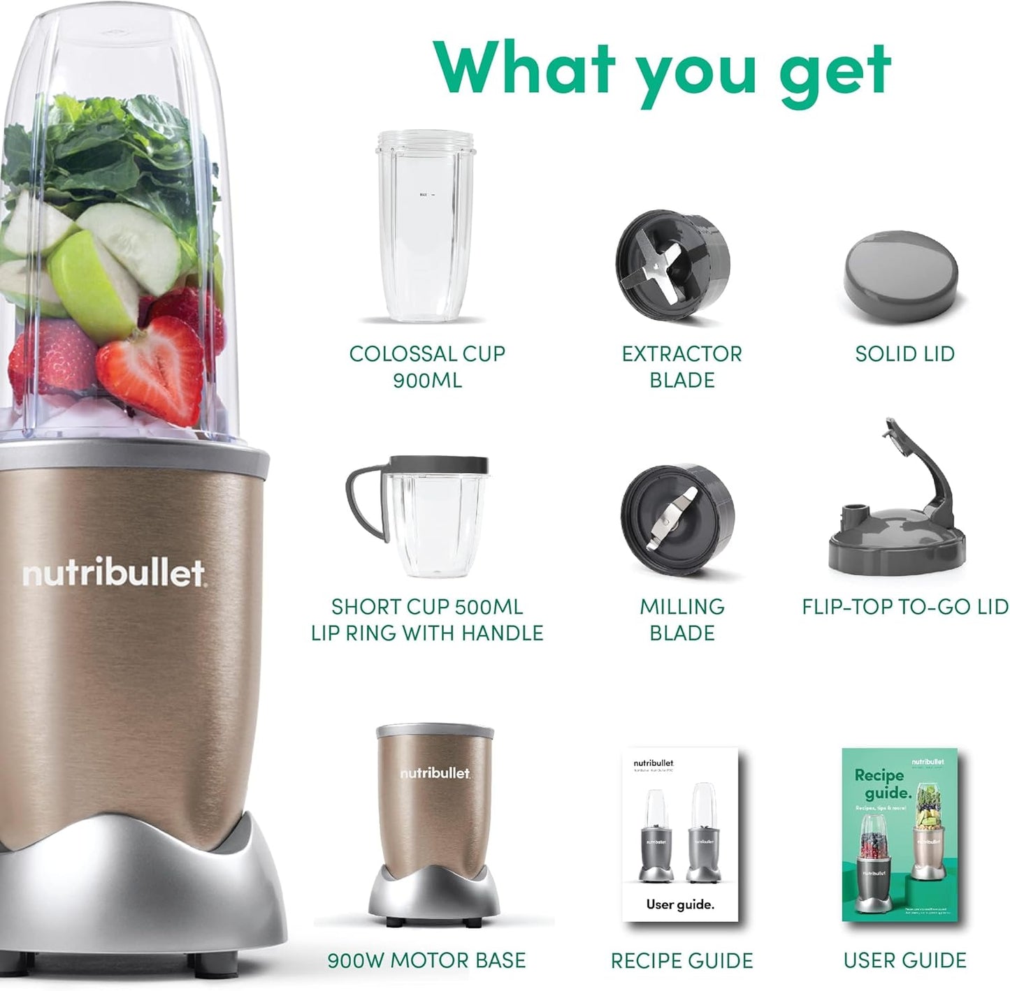 NutriBullet NB9-1012 900W Blender 7-Piece Set – High-Speed Nutrient Extractor & Smoothie Maker, Copper Gold