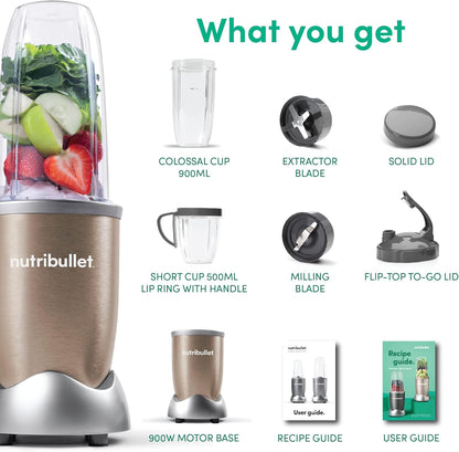 NutriBullet NB9-1012 900W Blender 7-Piece Set – High-Speed Nutrient Extractor & Smoothie Maker, Copper Gold