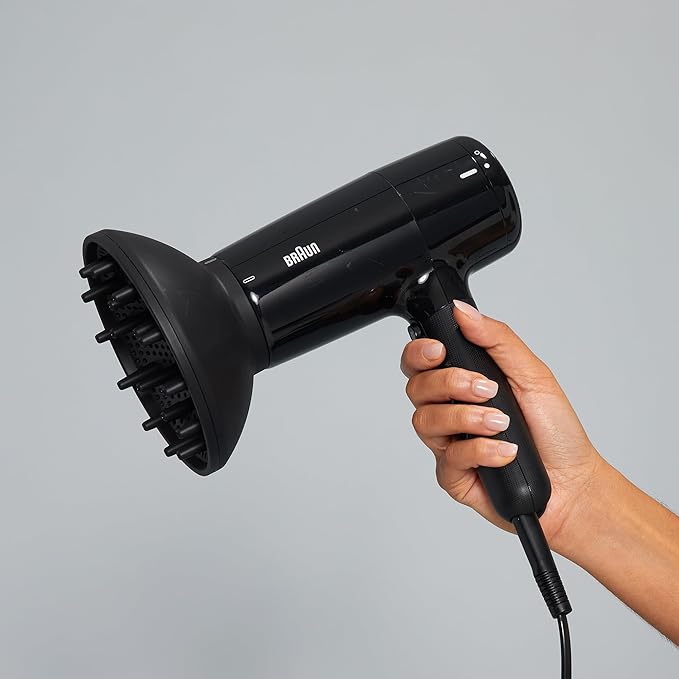 Braun BRHD225SDE Hair Dryer 2200W – Ionic Fast Drying with Diffuser & Nozzle, Black
