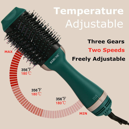 REBUNE RE-2513 1200W One-Step Hair Dryer Brush – Volumizer & Hot Air Styler, Green