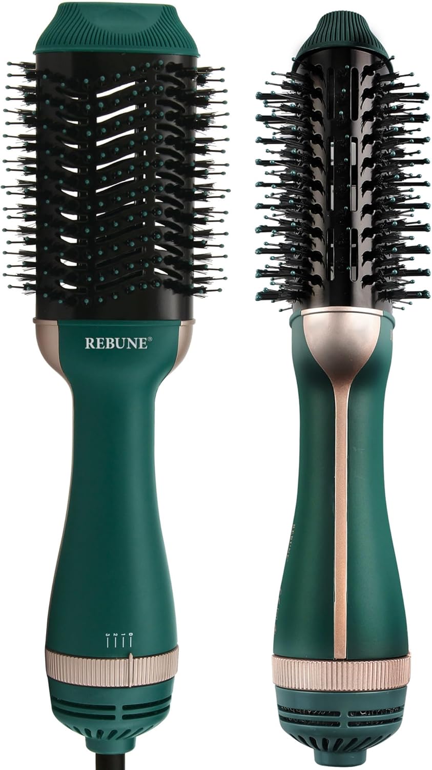 REBUNE RE-2513 1200W One-Step Hair Dryer Brush – Volumizer & Hot Air Styler, Green