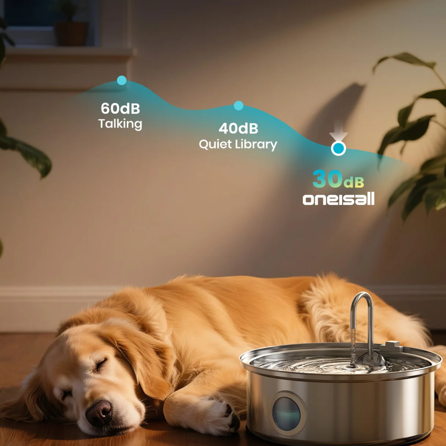 oneisall Stainless Steel Cat Water Fountain – 2L Quiet Pet Drinking Fountain with Filters (PWF-001)