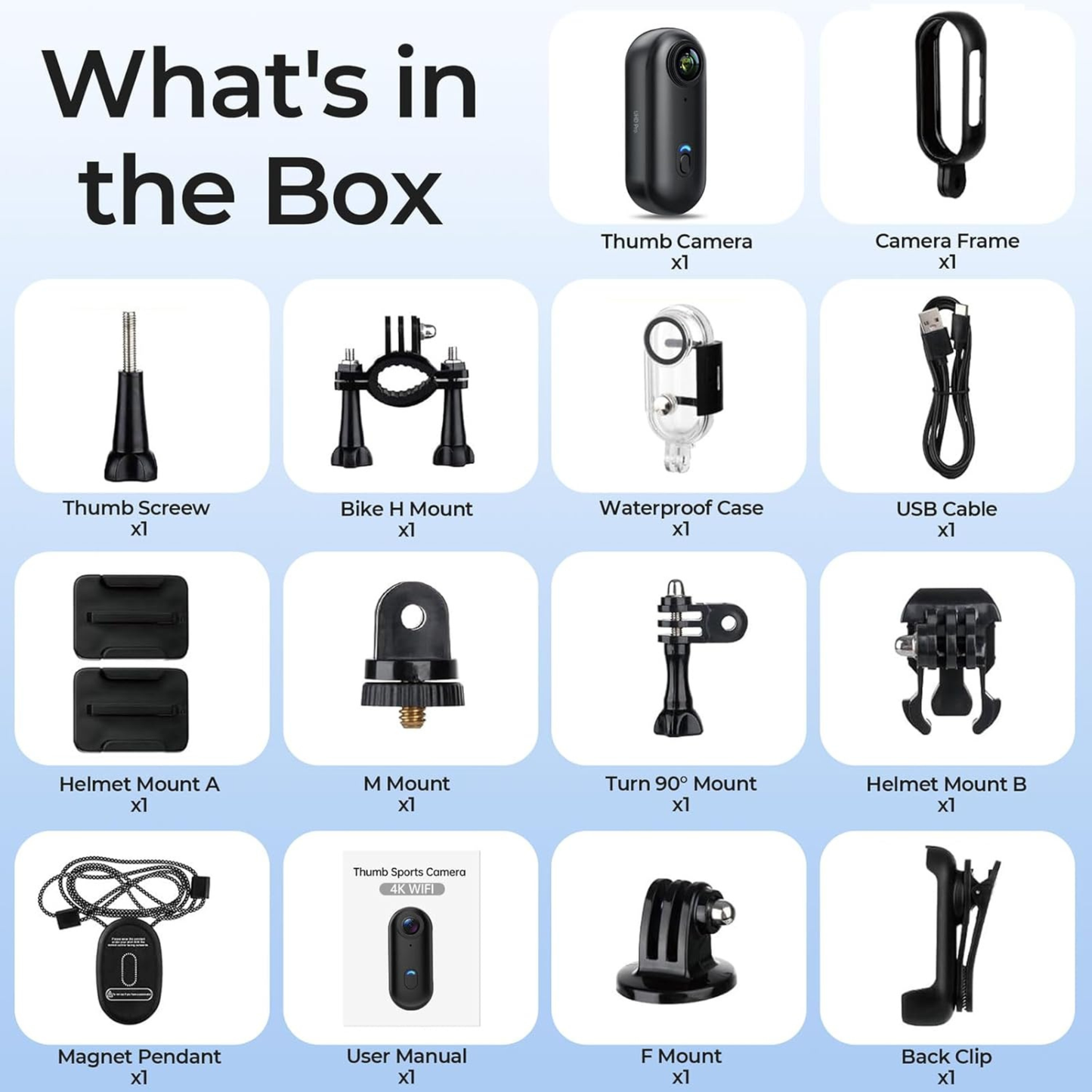i3 4K Thumb Action Camera – Mini Waterproof Body Camera with 64GB Card, Black