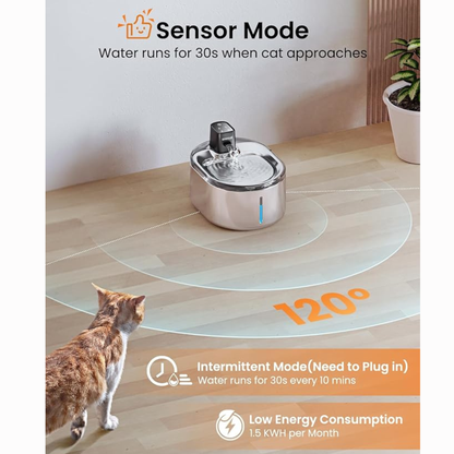 oneisall Battery-Operated Cat Water Fountain – 4L Wireless Stainless Steel, Motion Sensor