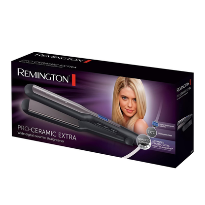 Remington Pro Ceramic Extra Wide Plate Hair Straightener S5525 – Digital Temperature Control (Black)