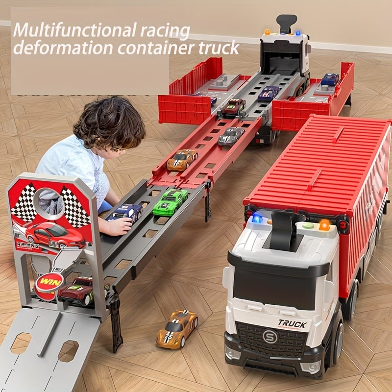 Multifunctional Alloy Car Transport Truck Set – Double-Layer Parking Track with 8 Racing Cars, Educational Toy for Kids 3+ (Test) - Zeal Cart