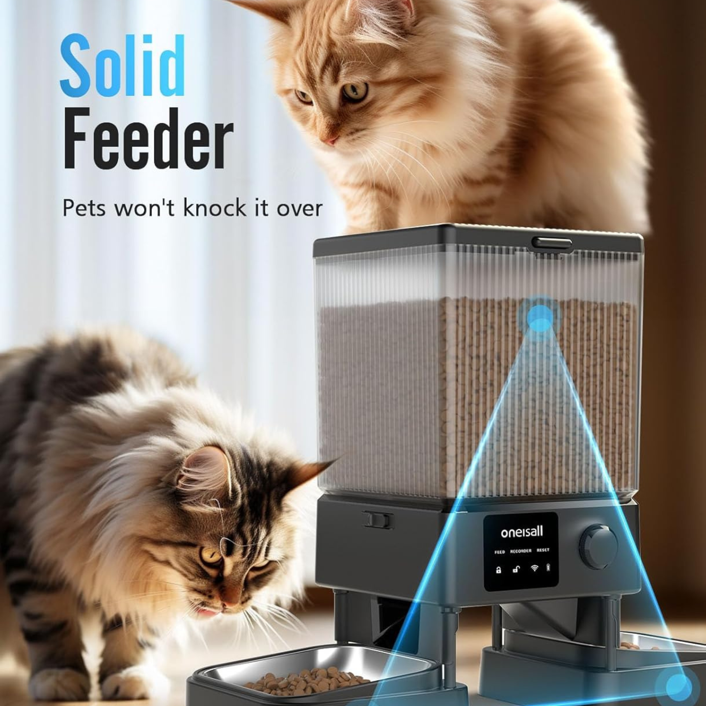 oneisall Automatic Cat Feeder for 2 Cats – 5L / 20 Cups Smart Timed Dry Food Dispenser with WiFi App Control