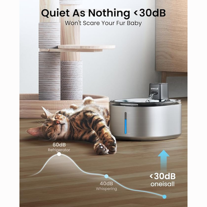oneisall Battery-Operated Cat Water Fountain – 4L Wireless Stainless Steel, Motion Sensor