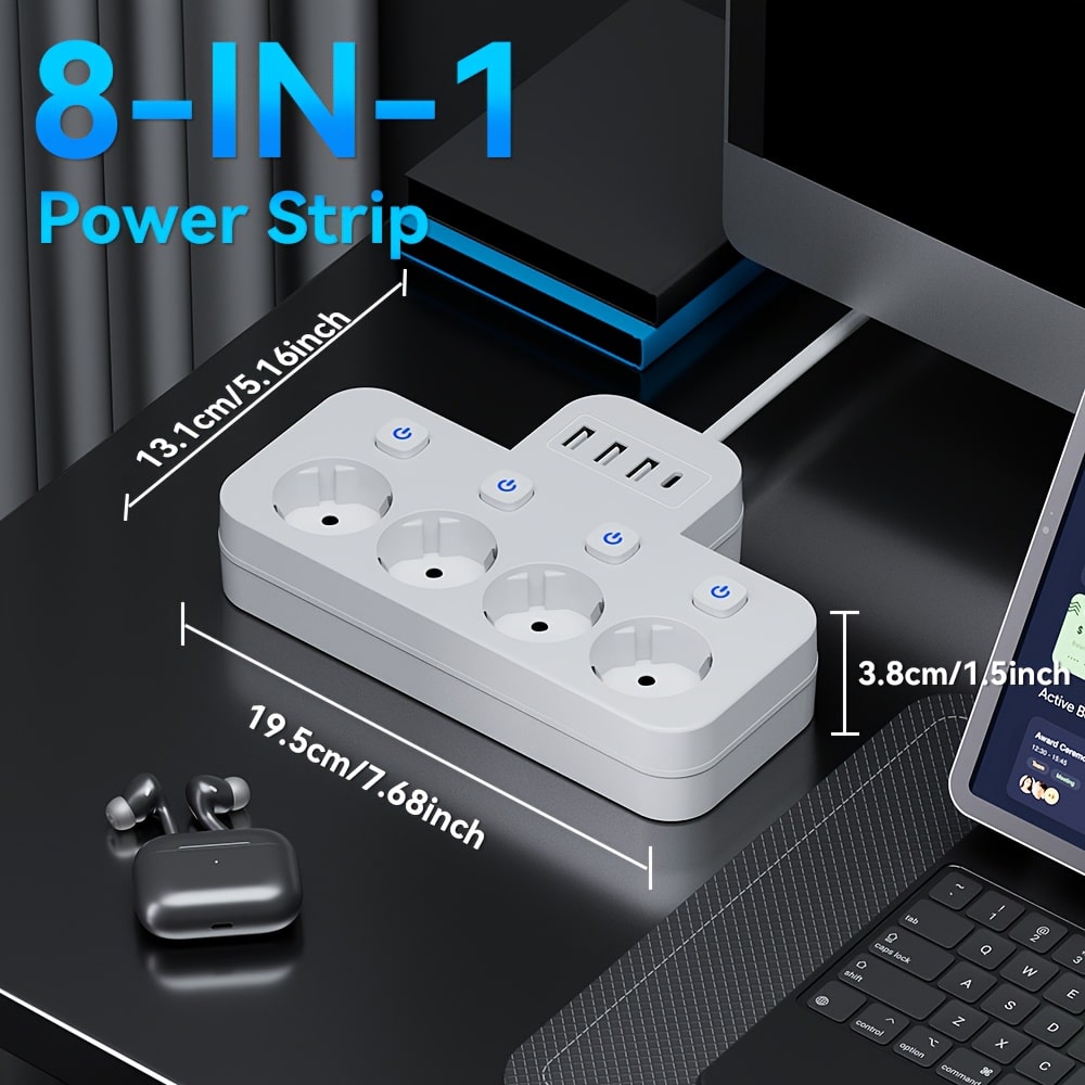 8-in-1 Power Strip with USB, Type-C & Surge Protection - Zeal Cart