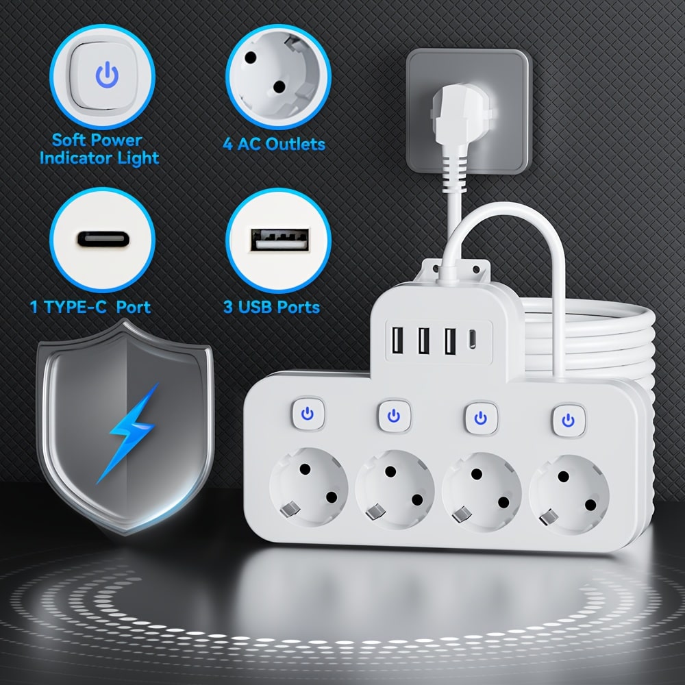 8-in-1 Power Strip with USB, Type-C & Surge Protection - Zeal Cart