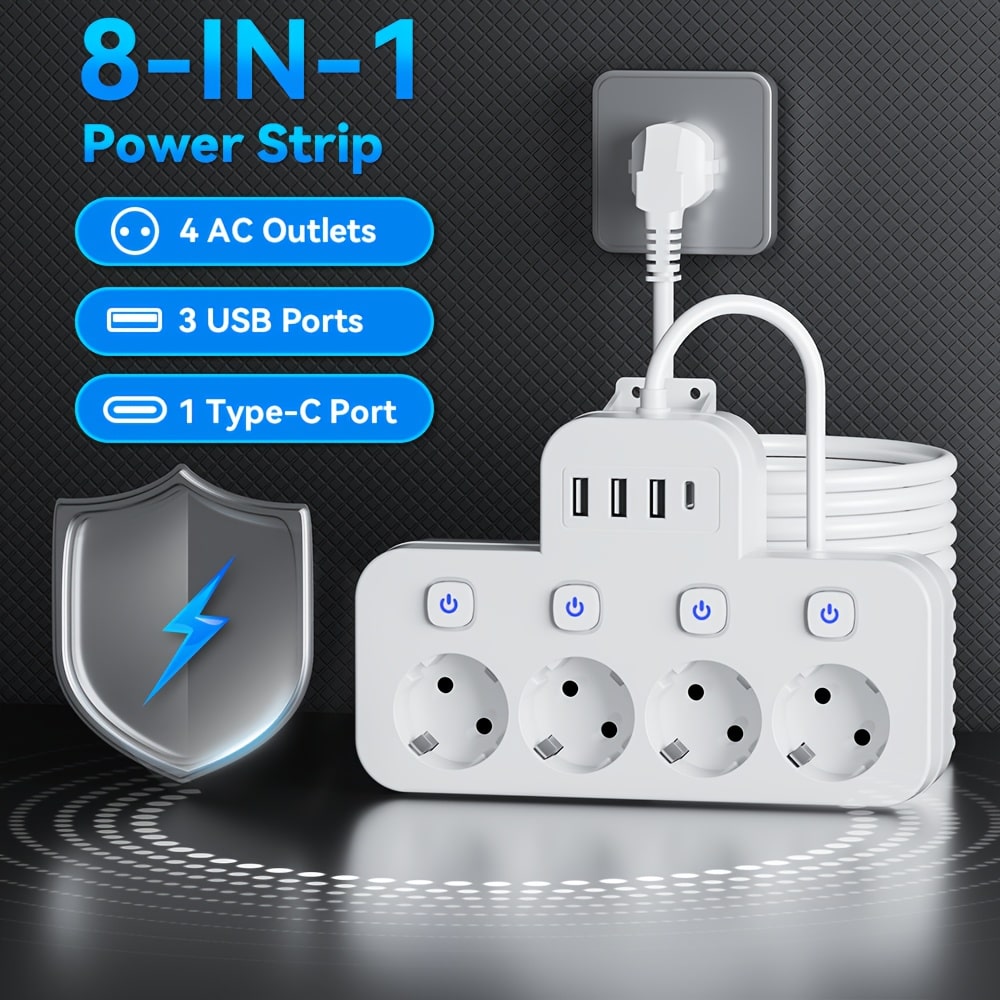 8-in-1 Power Strip with USB, Type-C & Surge Protection - Zeal Cart