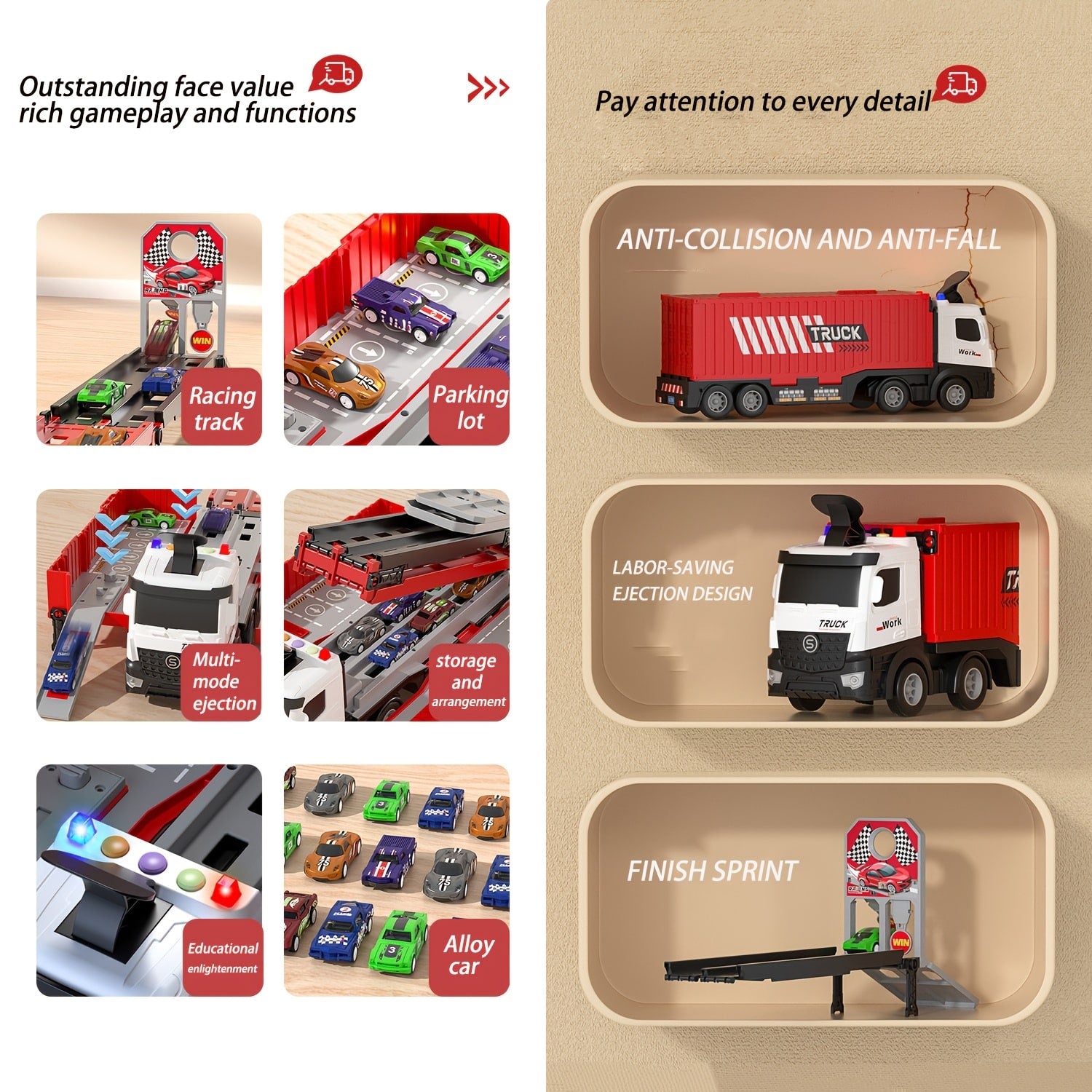 Multifunctional Alloy Car Transport Truck Set – Double-Layer Parking Track with 8 Racing Cars, Educational Toy for Kids 3+ (Test) - Zeal Cart