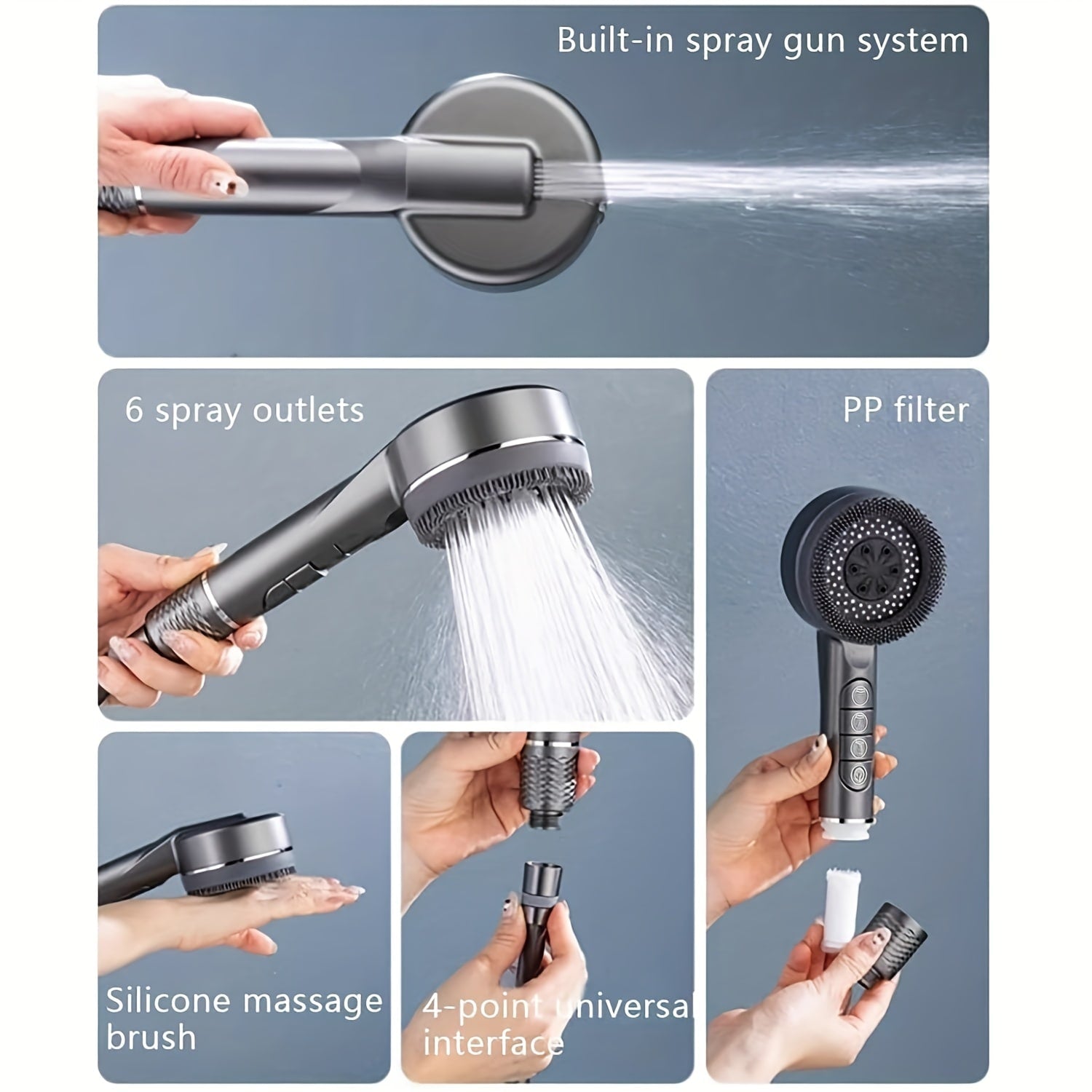 High Pressure Handheld Shower – 5 Spray Settings + 1.5m Hose - Zeal Cart