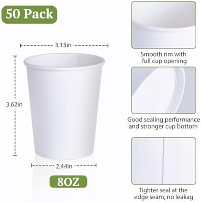 Lakesstory 8 Oz White Paper Cups for Coffee, Tea & Water – Pack of 50 – Disposable & Eco-Friendly