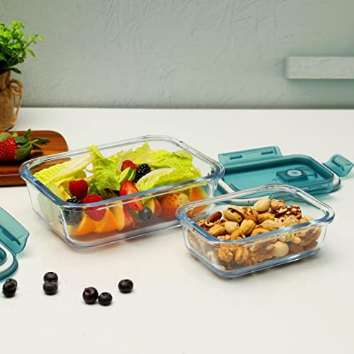 Royalford 2-Piece Glass Airtight Food Storage Set with Lids – 1040ml & 370ml – Freezer & Dishwasher Safe