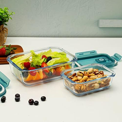Royalford 2-Piece Glass Airtight Food Storage Set with Lids – 1040ml & 370ml – Freezer & Dishwasher Safe