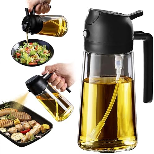 TrendPlain 16oz Olive Oil Dispenser Bottle - 2 in 1 Oil Dispenser & Sprayer, 470ml, Black