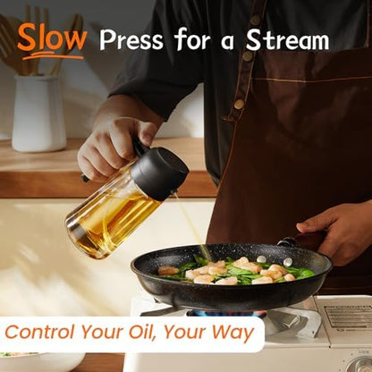 TrendPlain 16oz Olive Oil Dispenser Bottle - 2 in 1 Oil Dispenser & Sprayer, 470ml, Black