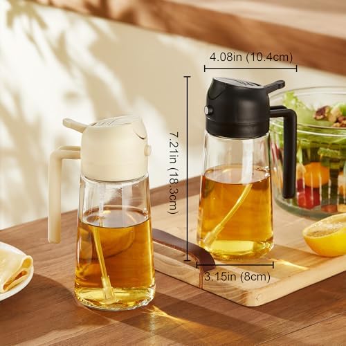 TrendPlain 16oz Olive Oil Dispenser Bottle - 2 in 1 Oil Dispenser & Sprayer, 470ml, Black