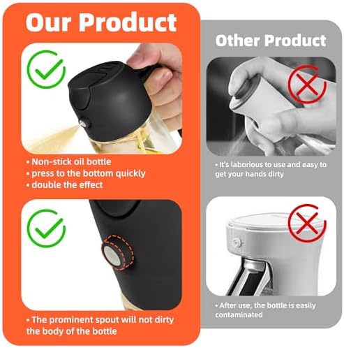 TrendPlain 16oz Olive Oil Dispenser Bottle - 2 in 1 Oil Dispenser & Sprayer, 470ml, Black