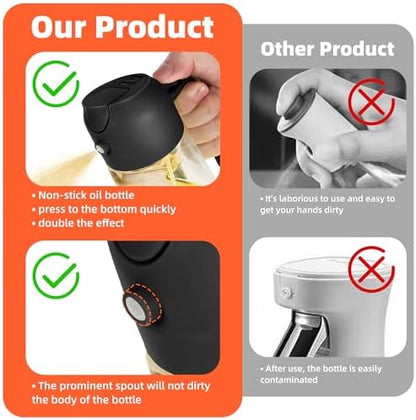 TrendPlain 16oz Olive Oil Dispenser Bottle - 2 in 1 Oil Dispenser & Sprayer, 470ml, Black