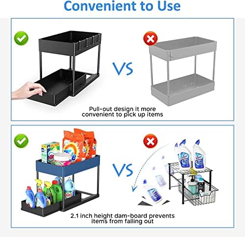 SKY-TOUCH Under Sink Storage Organizer with Double Sliding Drawers & Hooks – Black – 15.6x8.6x13.2cm