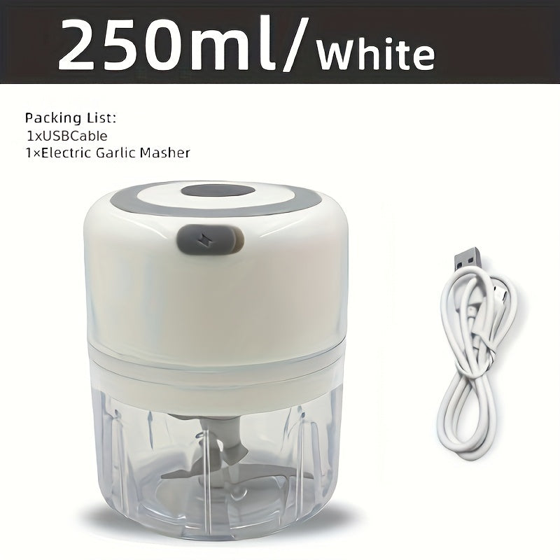 USB Rechargeable Mini Garlic Mixer – 250ml Electric Food Chopper for Kitchen – Portable & Multi-Use