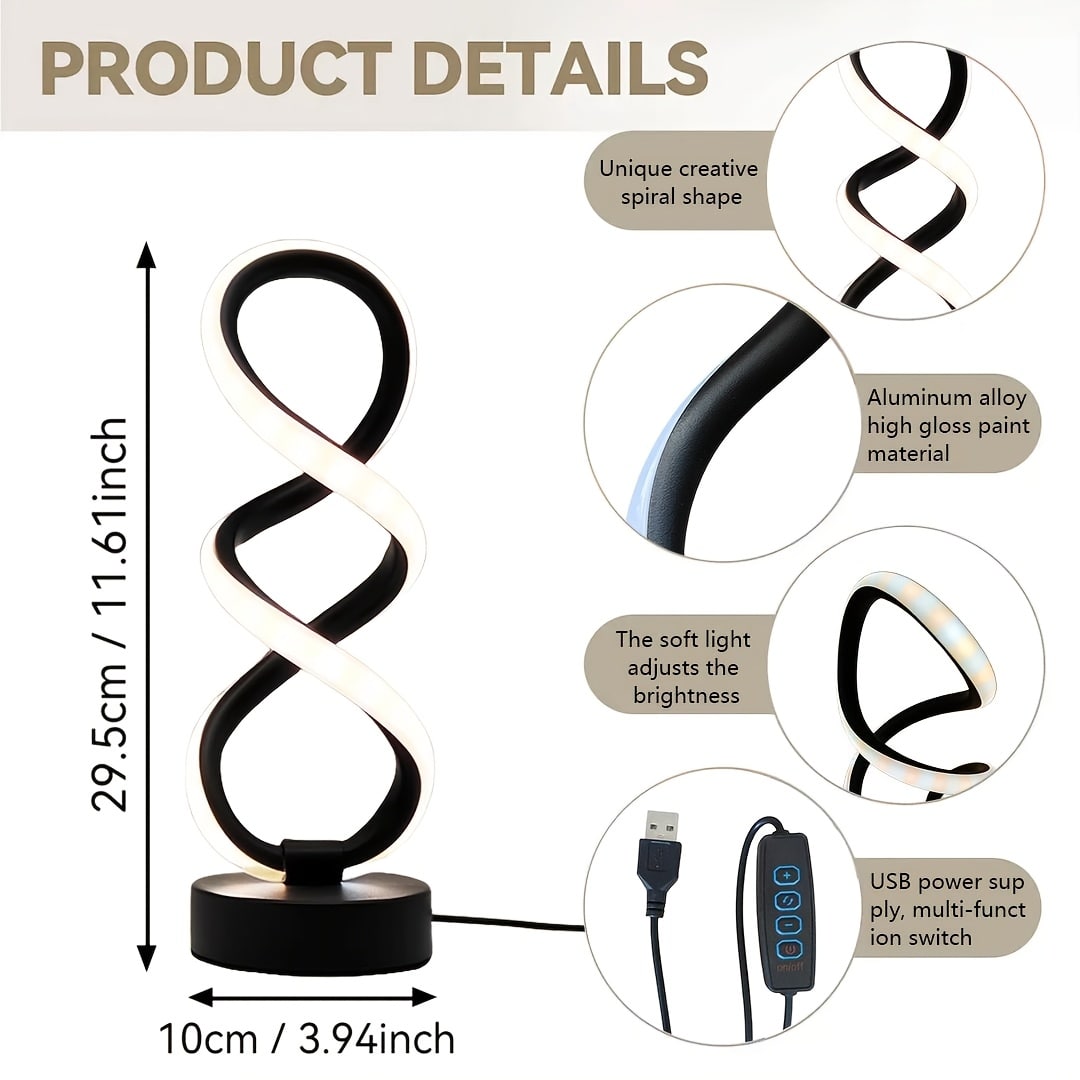 USB-Powered LED Spiral Desk Lamp – Modern Metal Ambient Light for Home & Office - Zeal Cart