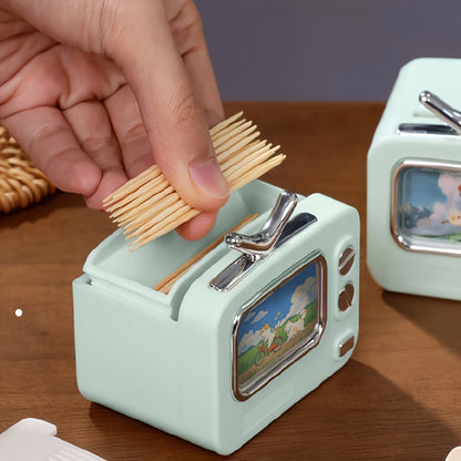 Retro TV Toothpick Holder – Pop-Up Automatic Dispenser, Multi-Color Plastic – Fun Dining & Party Table Decor