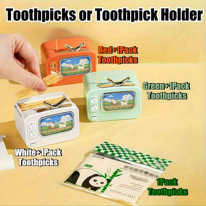 Retro TV Toothpick Holder – Pop-Up Automatic Dispenser, Multi-Color Plastic – Fun Dining & Party Table Decor