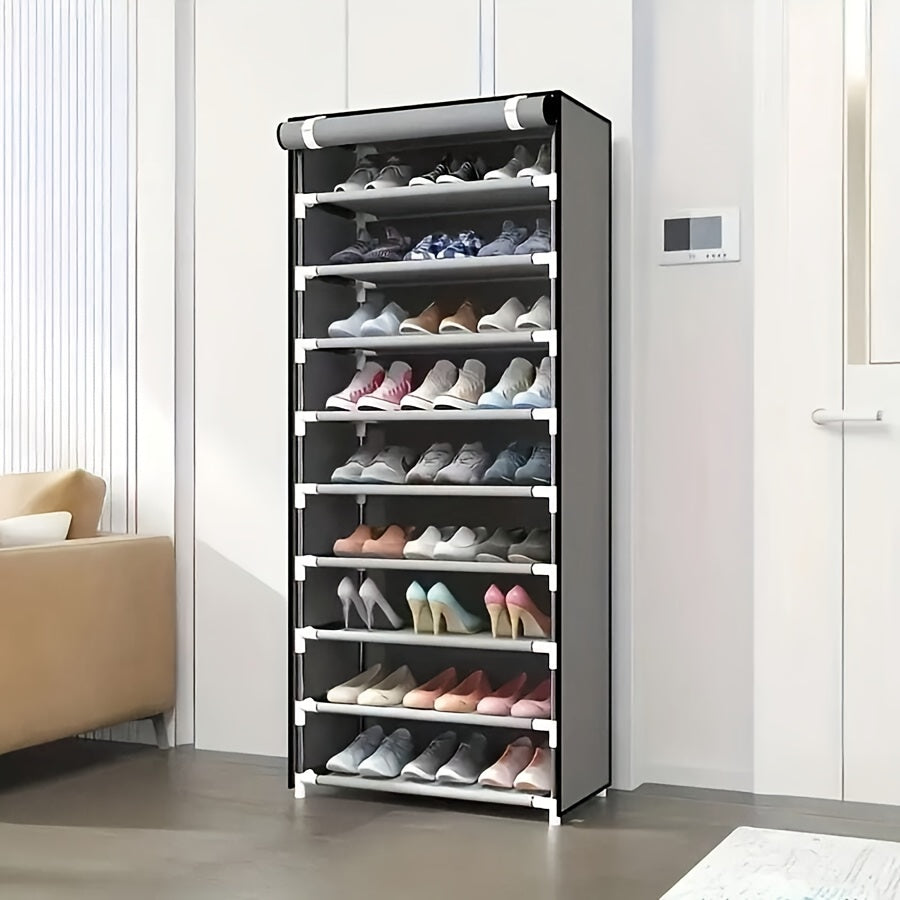 Multi-Layer Shoe Organizer with Dust Cover – 6/8/10 Tier Rack for 27–35 Pairs – Portable & Easy to Assemble