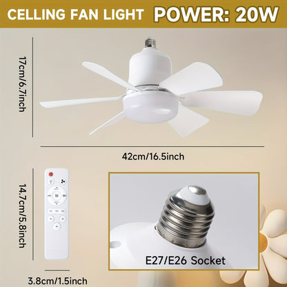 Socket Fan Light with Remote – E27/E26, Dimmable LED & Quiet Airflow