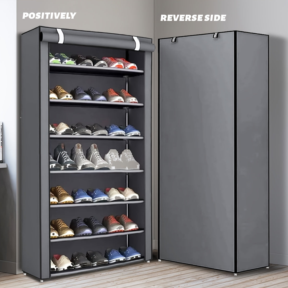 Multi-Layer Shoe Organizer with Dust Cover – 6/8/10 Tier Rack for 27–35 Pairs – Portable & Easy to Assemble