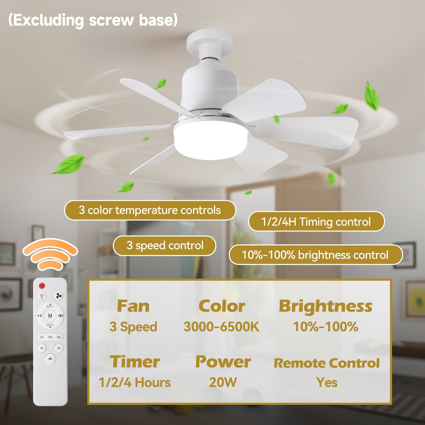 Socket Fan Light with Remote – E27/E26, Dimmable LED & Quiet Airflow