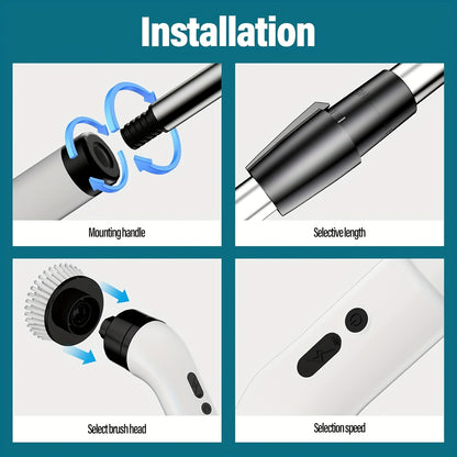 Cordless Electric Rotary Scrubber – 3-Speed Handheld Cleaner with 9/6 Brush Heads & Adjustable Handle – USB-C Charging