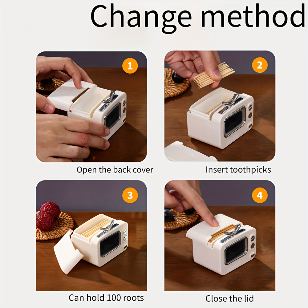 Retro TV Toothpick Holder – Pop-Up Automatic Dispenser, Multi-Color Plastic – Fun Dining & Party Table Decor