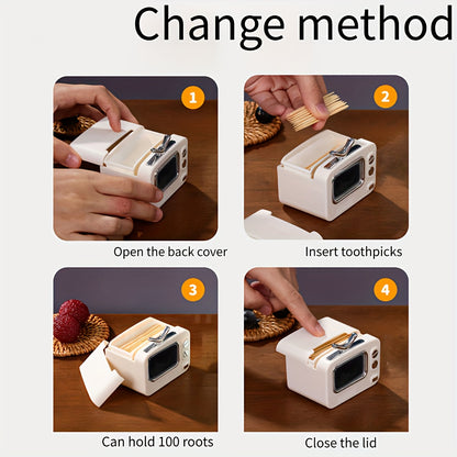 Retro TV Toothpick Holder – Pop-Up Automatic Dispenser, Multi-Color Plastic – Fun Dining & Party Table Decor