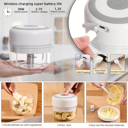 USB Rechargeable Mini Garlic Mixer – 250ml Electric Food Chopper for Kitchen – Portable & Multi-Use