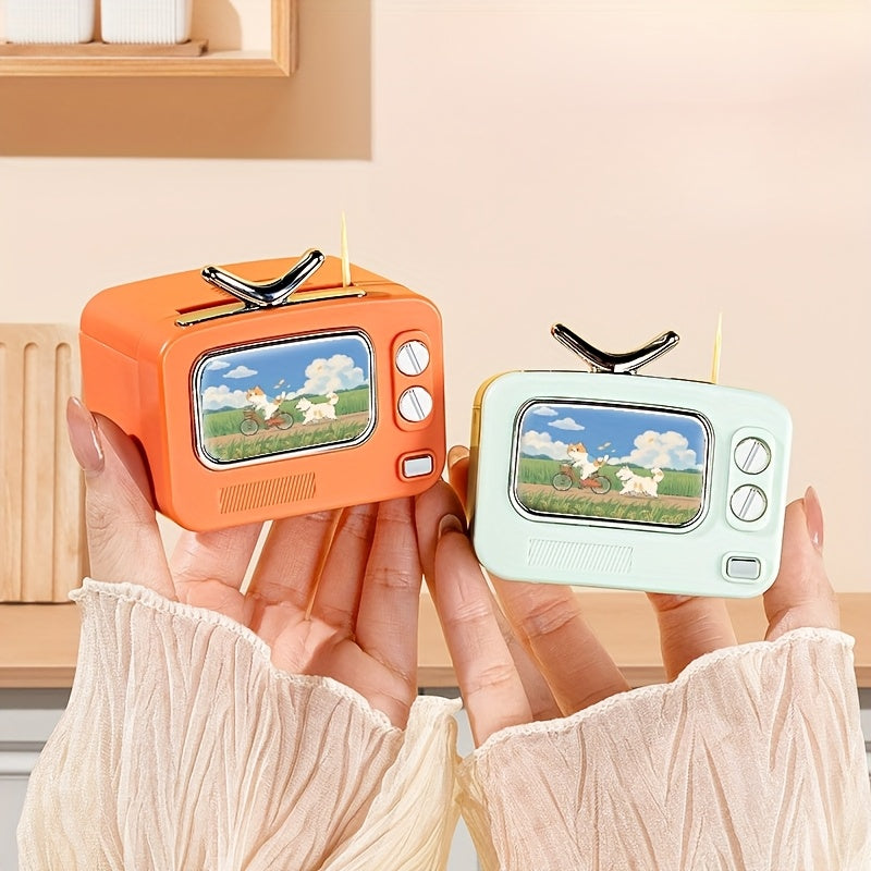 Retro TV Toothpick Holder – Pop-Up Automatic Dispenser, Multi-Color Plastic – Fun Dining & Party Table Decor