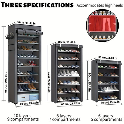 Multi-Layer Shoe Organizer with Dust Cover – 6/8/10 Tier Rack for 27–35 Pairs – Portable & Easy to Assemble