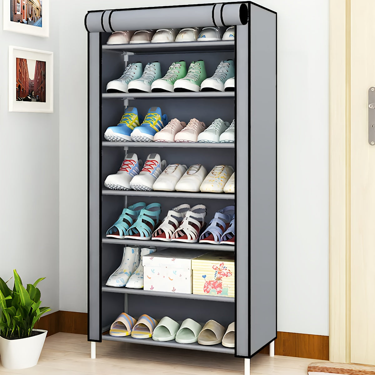 Multi-Layer Shoe Organizer with Dust Cover – 6/8/10 Tier Rack for 27–35 Pairs – Portable & Easy to Assemble