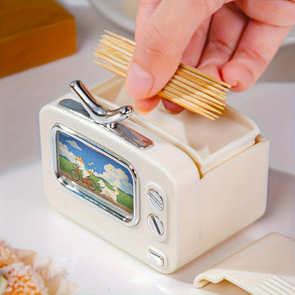 Retro TV Toothpick Holder – Pop-Up Automatic Dispenser, Multi-Color Plastic – Fun Dining & Party Table Decor