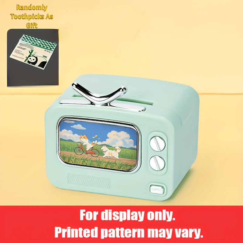 Retro TV Toothpick Holder – Pop-Up Automatic Dispenser, Multi-Color Plastic – Fun Dining & Party Table Decor